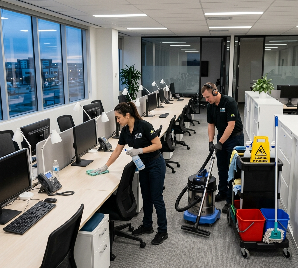 Professional cleaning team at work